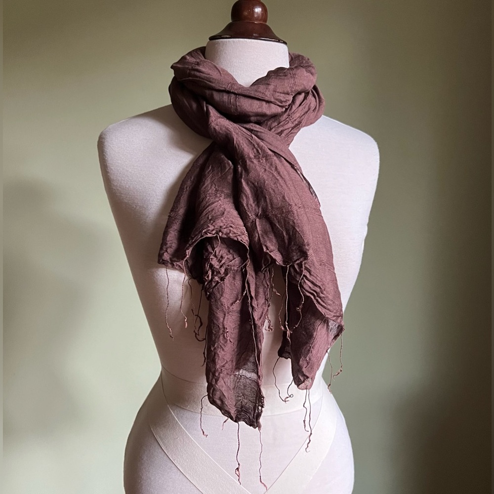 Cocoa Brown Silk Scarf, Hand Crafted Thin Silk and Cotton Blend Shawl, Handmade